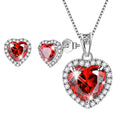 Red Heart Women Jewelry Sets Garnet January Birthstone Jewelry Set Necklace Earrings 925 Sterling Silver Pendant Mother Birthday Christmas Valentines Gifts Idea