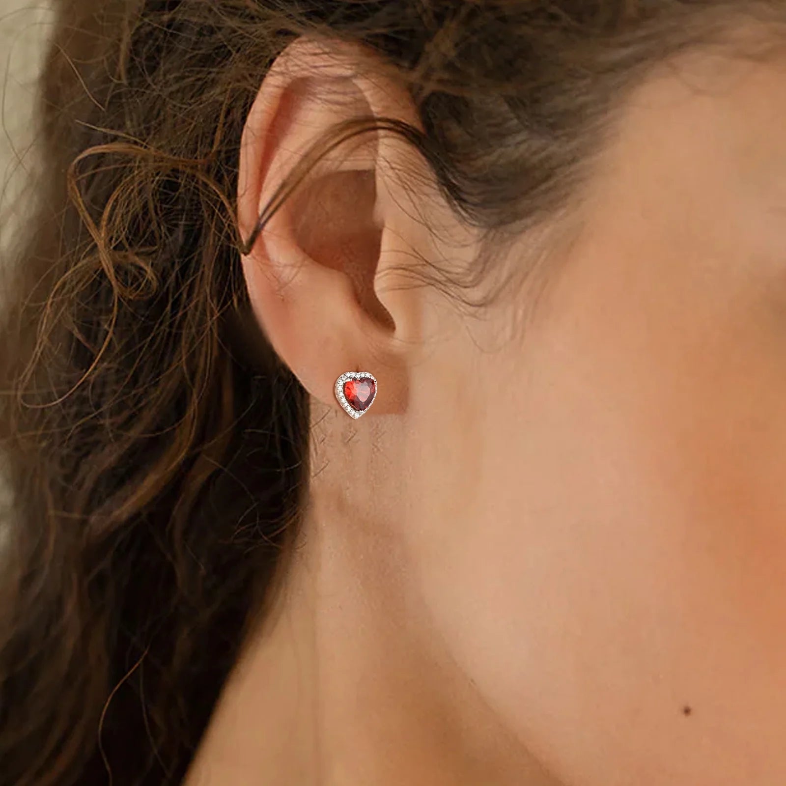 Red Heart Women Jewelry Sets Garnet January Birthstone Jewelry Set Necklace Earrings 925 Sterling Silver Pendant Mother Birthday Christmas Valentines Gifts Idea