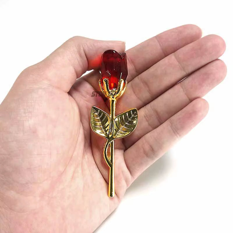 Valentines Day Gift Crystal Glass Rose Flower Figurines Craft Favors Lovers Gift Souvenir Wedding Decoration Ornaments Gift Box