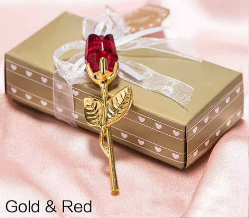 Valentines Day Gift Crystal Glass Rose Flower Figurines Craft Favors Lovers Gift Souvenir Wedding Decoration Ornaments Gift Box