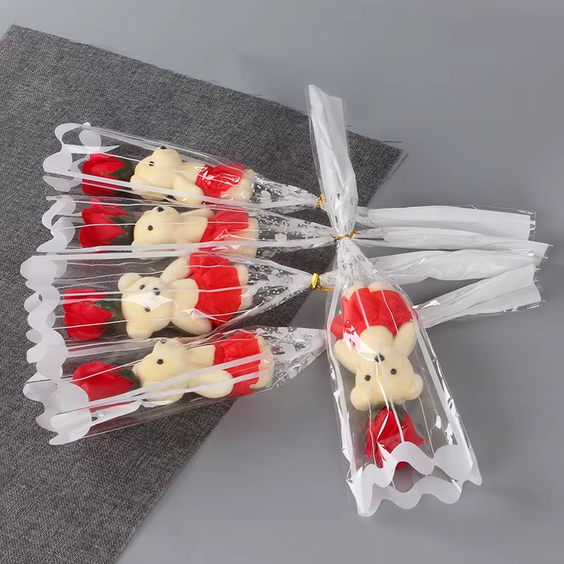 Romantic Artificial Soap Roses with Lovely Teddy Bear Birthday Gift Flowers Bouquet Scented Christmas Valentines Day Gift