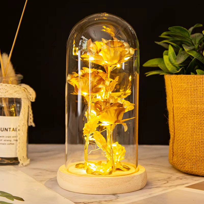 Glass Rose Flower for Women，Light up Rose in a Glass Dome,Rose Gifts for Christmas， Anniversary，Wedding，Valentines，Birthday