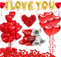 Valentines Day Balloon Kits, Red Heart, I Love You and Teddy Bear Balloons Rose Petals, Foil Latex, Gold Red