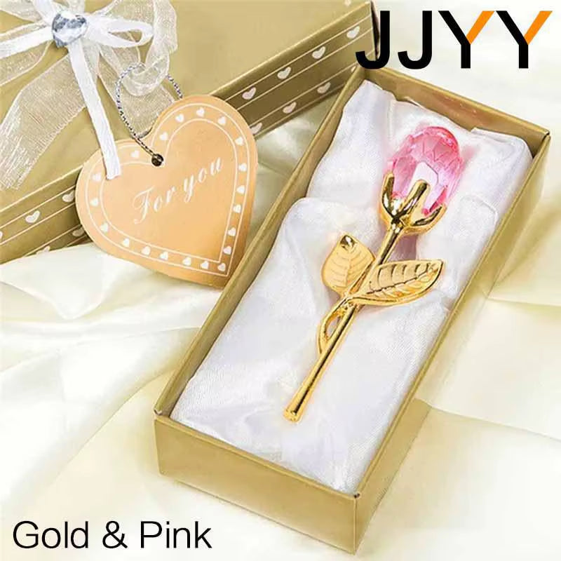 Valentines Day Gift Crystal Glass Rose Flower Figurines Craft Favors Lovers Gift Souvenir Wedding Decoration Ornaments Gift Box