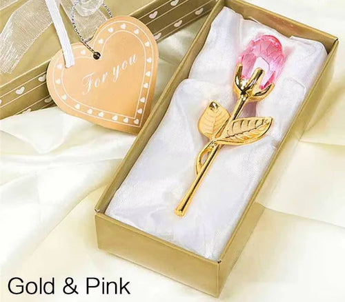 Valentines Day Gift Crystal Glass Rose Flower Figurines Craft Favors Lovers Gift Souvenir Wedding Decoration Ornaments Gift Box