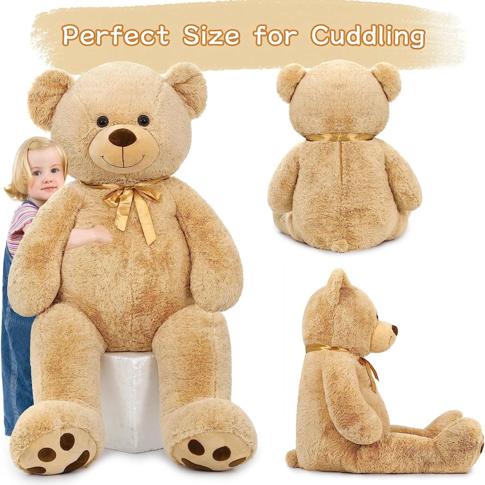 5Ft Giant Teddy Bear Stuffed Animals Life Size Large Plush Brown Teddy Bear with Footprints
