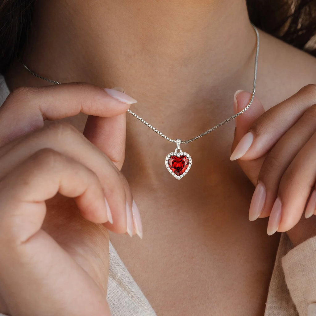 Red Heart Women Jewelry Sets Garnet January Birthstone Jewelry Set Necklace Earrings 925 Sterling Silver Pendant Mother Birthday Christmas Valentines Gifts Idea
