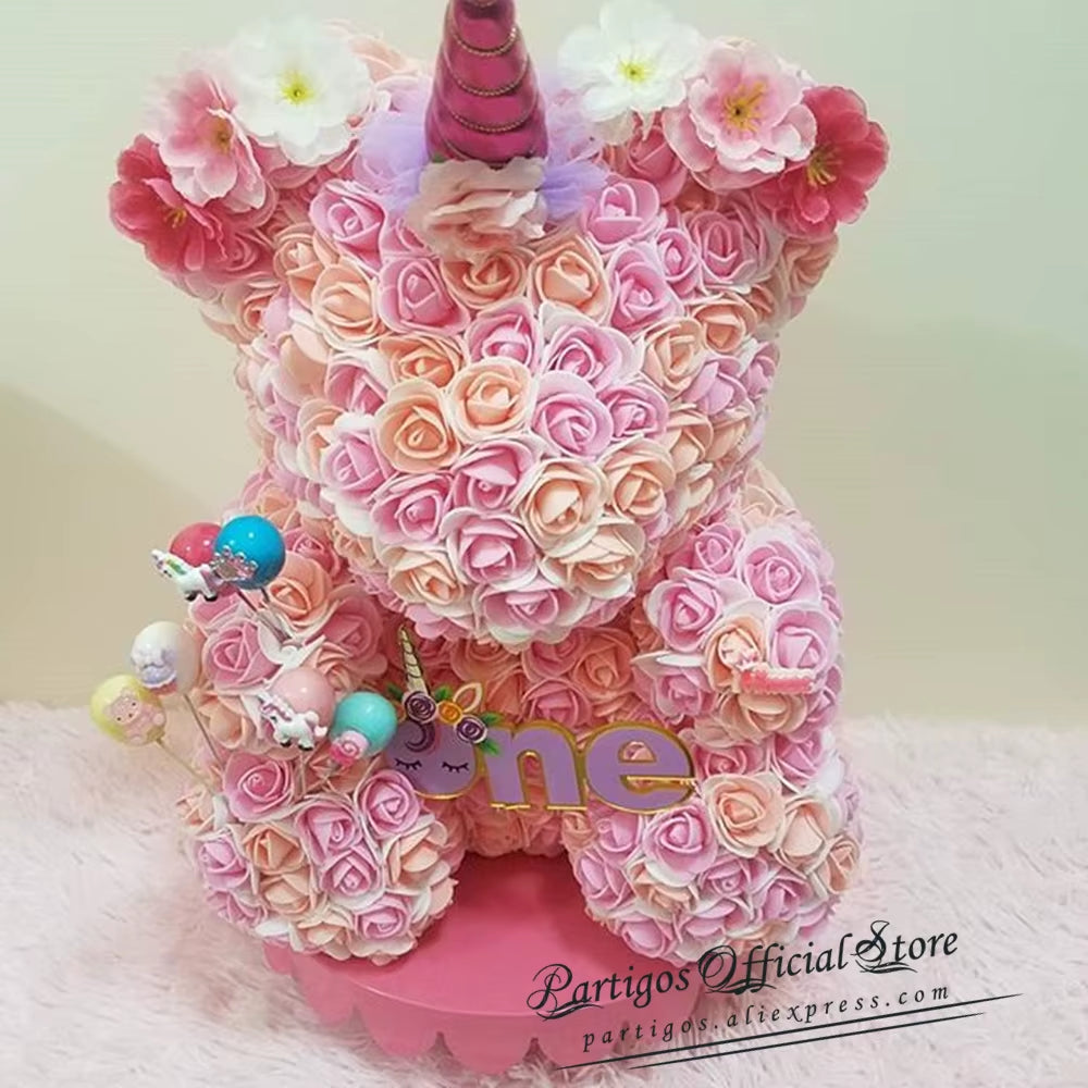 DIY Valentines Day Gifts Red Rose Bear Artificial Foam Roses Flower Wedding Engagement Decoration Little Bear Mold Bear Teddy