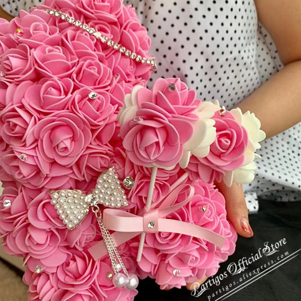 DIY Valentines Day Gifts Red Rose Bear Artificial Foam Roses Flower Wedding Engagement Decoration Little Bear Mold Bear Teddy