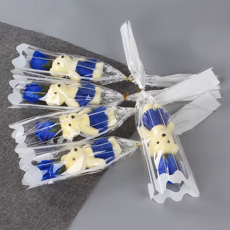 Romantic Artificial Soap Roses with Lovely Teddy Bear Birthday Gift Flowers Bouquet Scented Christmas Valentines Day Gift