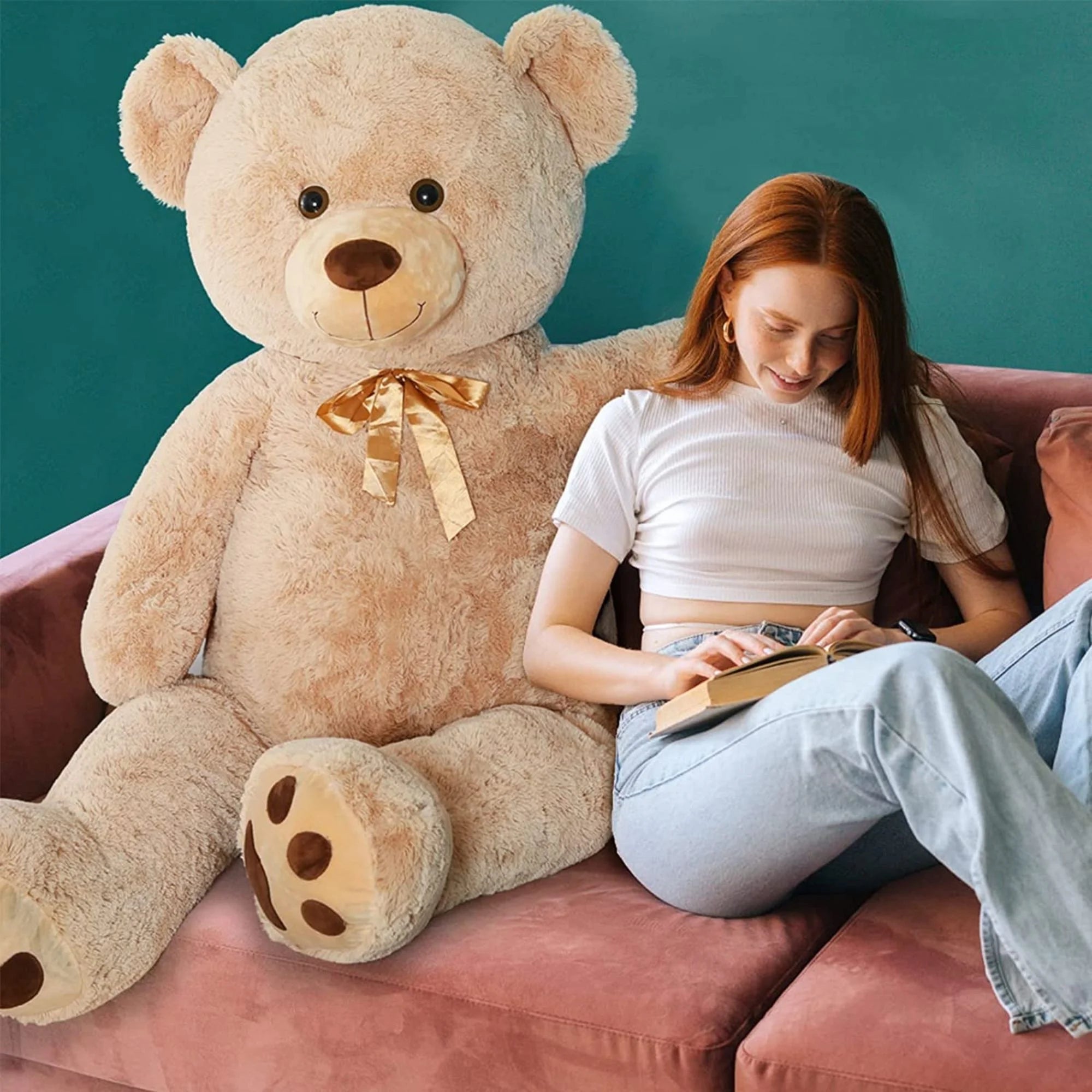 5Ft Giant Teddy Bear Stuffed Animals Life Size Large Plush Brown Teddy Bear with Footprints