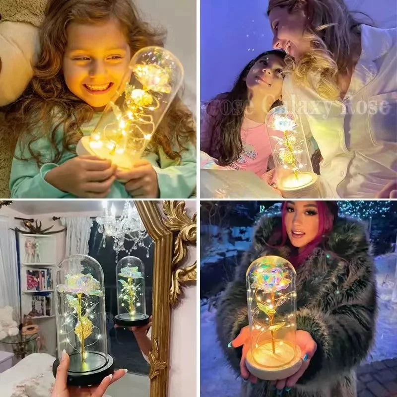 HOT Red Rose with LED Light in Glass Dome Rose in Flask Beauty and the Beast for Wedding Party Decoration Anniversary Lover Gift