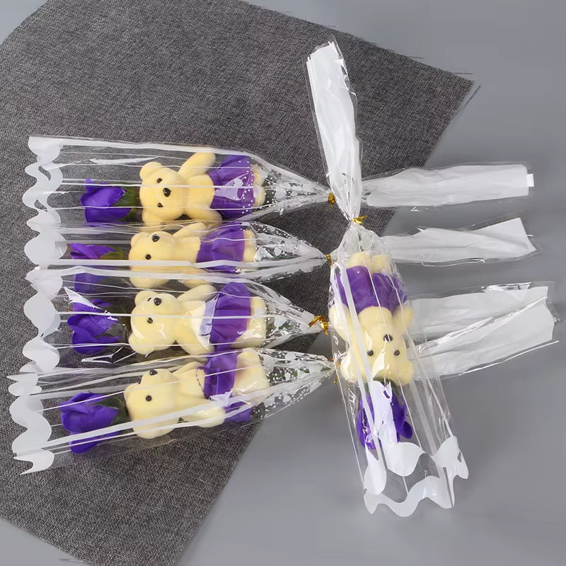 Romantic Artificial Soap Roses with Lovely Teddy Bear Birthday Gift Flowers Bouquet Scented Christmas Valentines Day Gift