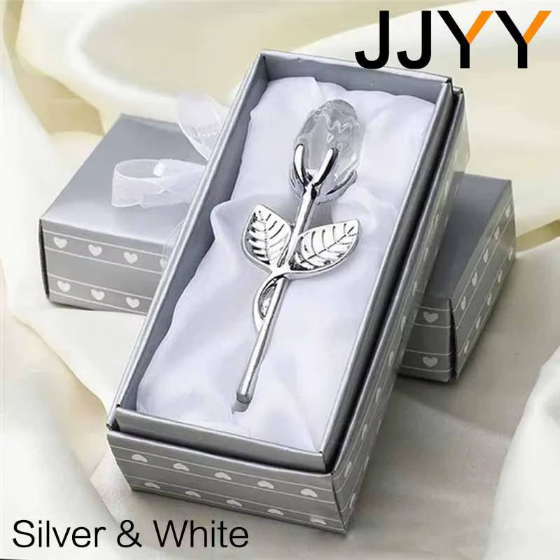 Valentines Day Gift Crystal Glass Rose Flower Figurines Craft Favors Lovers Gift Souvenir Wedding Decoration Ornaments Gift Box