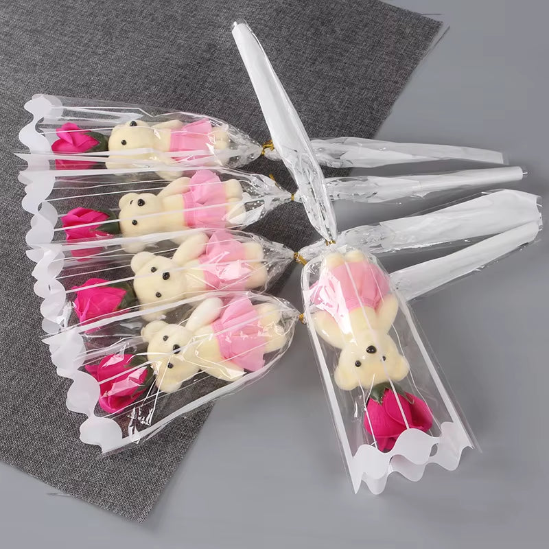 Romantic Artificial Soap Roses with Lovely Teddy Bear Birthday Gift Flowers Bouquet Scented Christmas Valentines Day Gift
