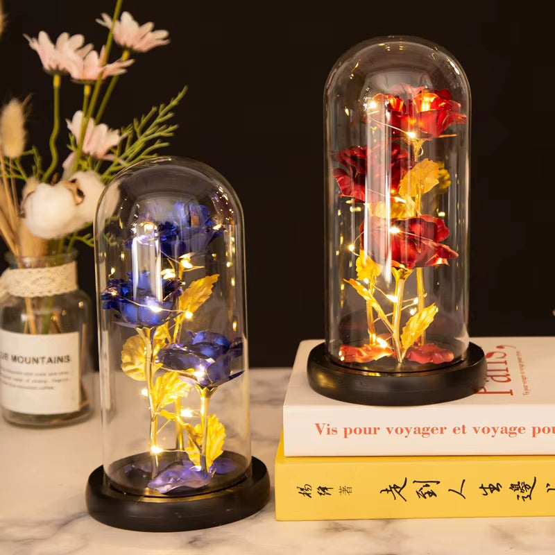 Glass Rose Flower for Women，Light up Rose in a Glass Dome,Rose Gifts for Christmas， Anniversary，Wedding，Valentines，Birthday